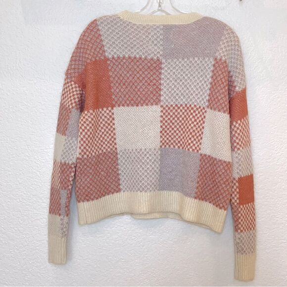 Abercrombie & Fitch Plaid Crew Mohair Blend Sweater Mauve/Grey/Cream size Small - Picture 5 of 10